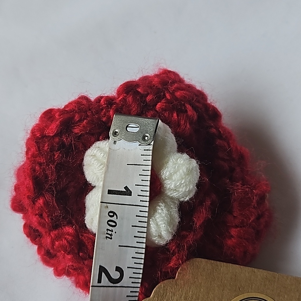 Hand Crafted Red Crochet Chunky yarn Red & white Puffy Flower barrette Hair Clip - Picture 13 of 17